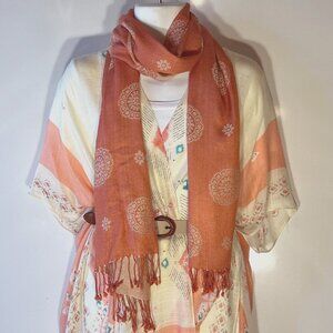 2Bme 80x29 Tangerine print oversized scarf or wrap Boho Chic Festival Layers 70'